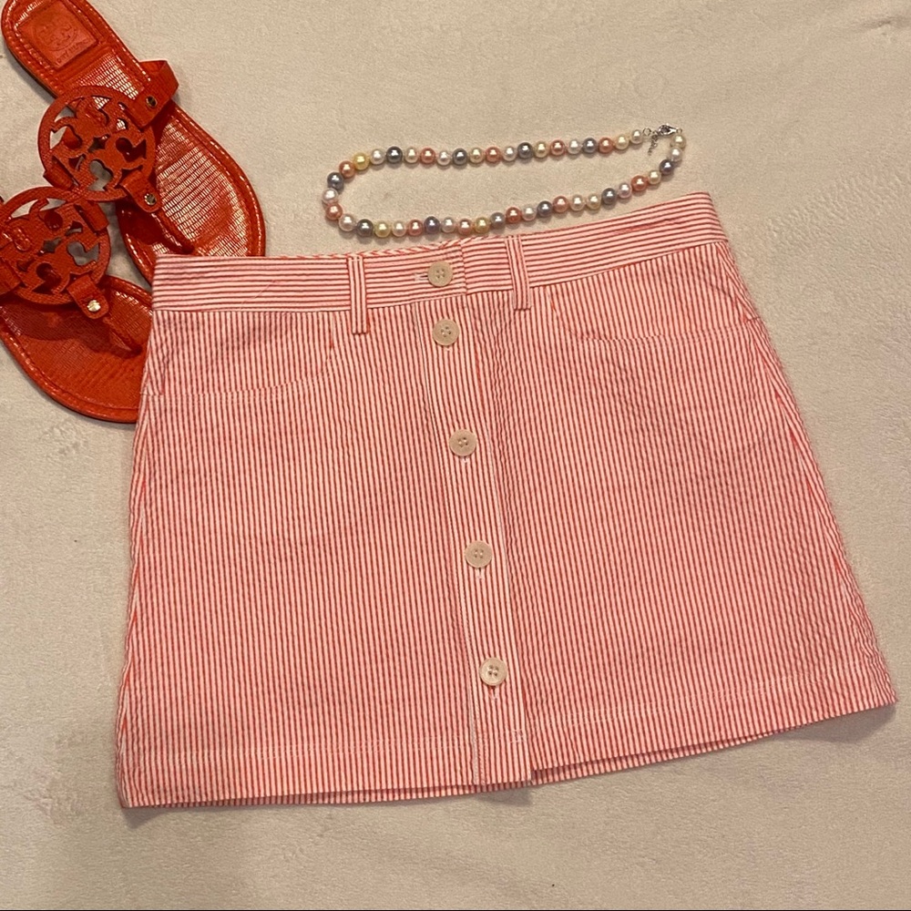 Theory Pink Seersucker Mini Skirt
